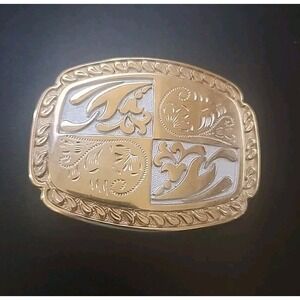 Unique Vintage 1980's Western Gold & White‎ Belt Buckle